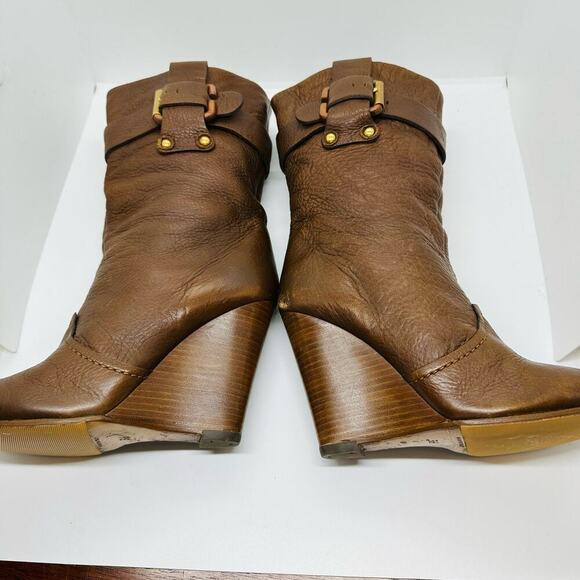 Chloe Prince Brown Mid Wedge Heel Leather Calf Boot Size 6 - Picture 4 of 14